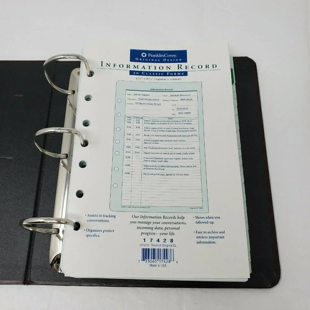 1999 Franklin Covey Fdp 19079 Classic Time Management Storage Binder